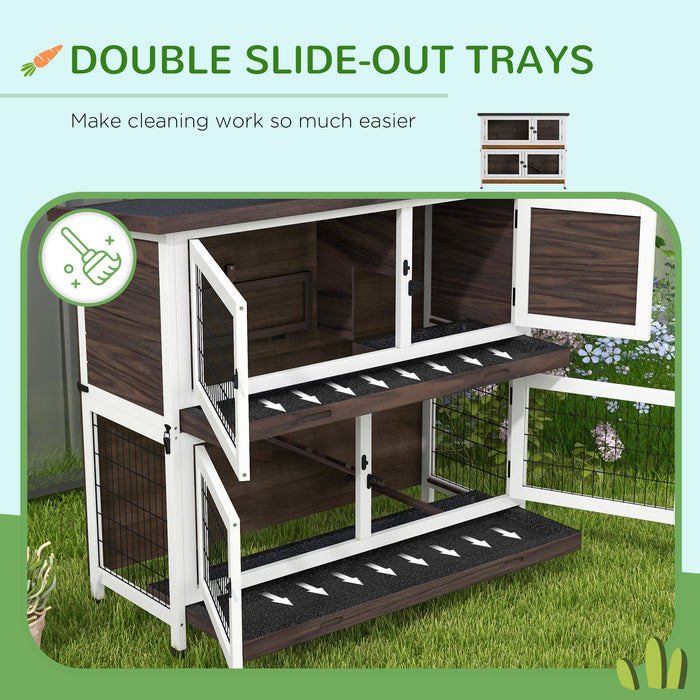 Outdoor Double-Deck Rabbit Hutch - Sliding Trays, Asphalt Roof, Tool-Free Setup - Ideal for 1-2 Rabbits or Guinea Pigs