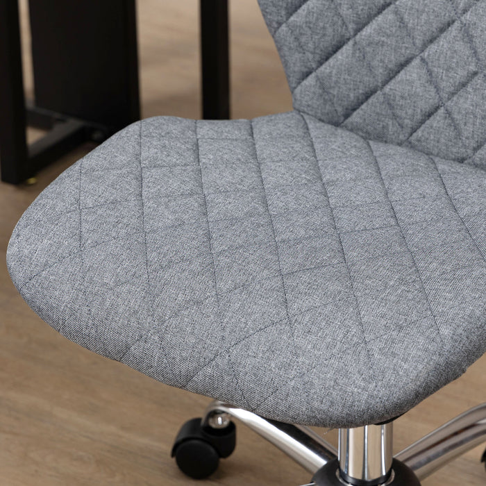 Mid Back Swivel Chair - 360° Rotating, Height Adjustable with Thick Sponge Padding, Linen Fabric in Grey - Ideal for Comfortable Home Office Seating