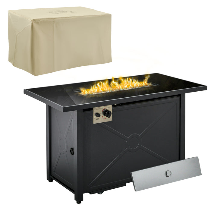 50000BTU Propane Gas Fire Pit Table - Outdoor Patio Heater with Tempered Glass Tabletop and Protective Cover, Smokeless Design - Ideal for Entertainment and Warmth on Your Patio (109 x 56 x 64 cm, Black)