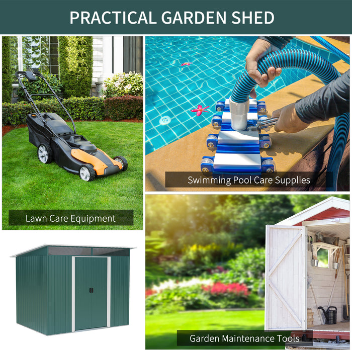 Pent Roofed Metal Shed - Garden Tool Storage Hut with Ventilation, 260 x 194 x 200 cm - Ideal for Organizing Gardening Equipment