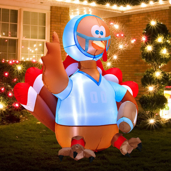 Inflatable Thanksgiving Turkey Rugby Player, 5 Feet - Featuring LED Lights, Perfect for Holiday Decoration - Ideal for Sports Fans & Thanksgiving Enthusiasts