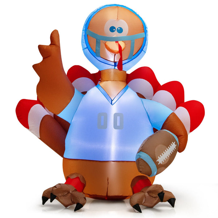 Inflatable Thanksgiving Turkey Rugby Player, 5 Feet - Featuring LED Lights, Perfect for Holiday Decoration - Ideal for Sports Fans & Thanksgiving Enthusiasts