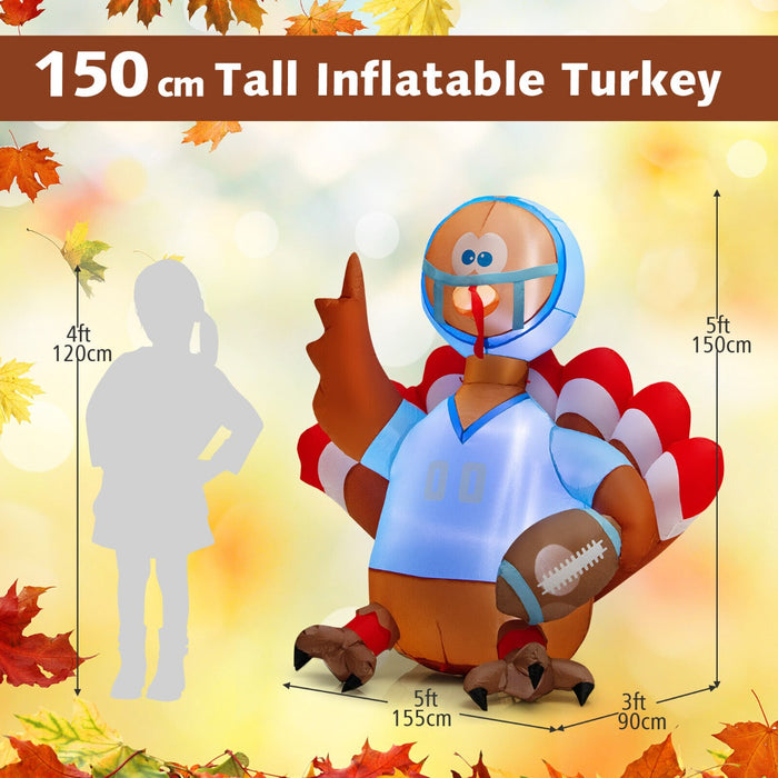 Inflatable Thanksgiving Turkey Rugby Player, 5 Feet - Featuring LED Lights, Perfect for Holiday Decoration - Ideal for Sports Fans & Thanksgiving Enthusiasts