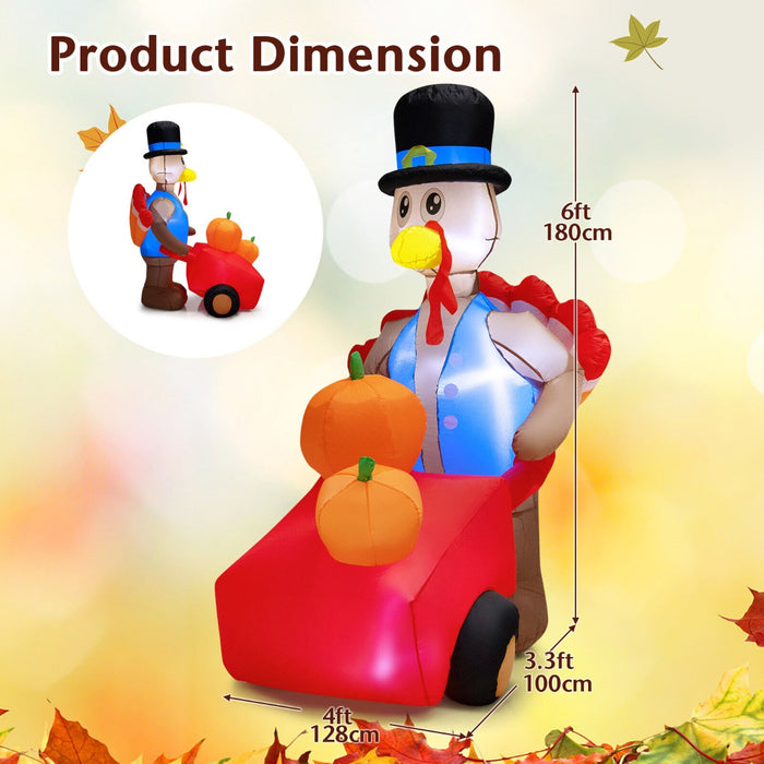 Inflatable Turkey & Pumpkin Cart - 6 Feet Thanksgiving Lighted Decor - Ideal for Holiday Season Outdoor Display