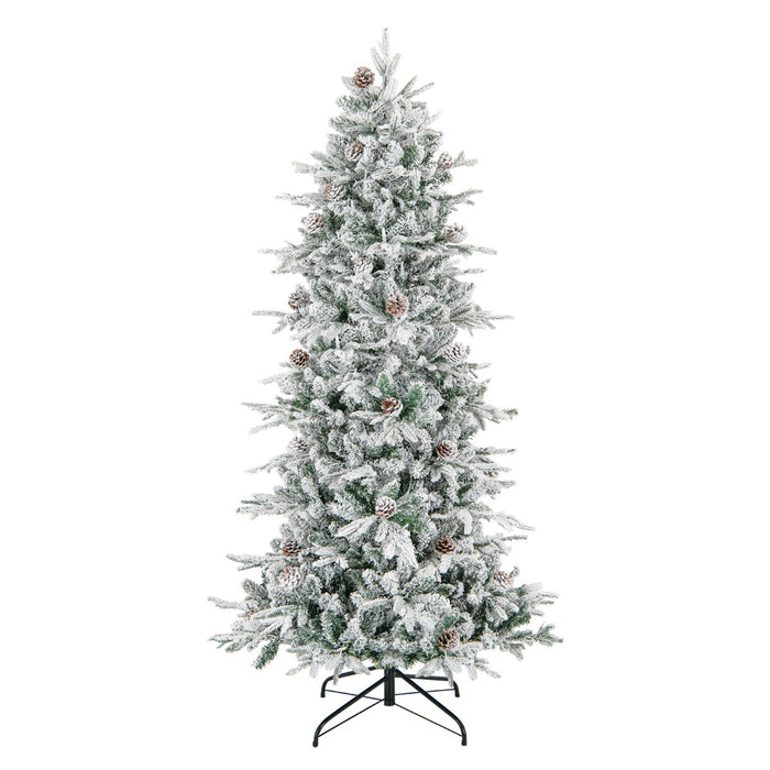 Artificial Xmas Tree with Flocked Branch Tips - 180 cm Tall with Natural Pine Cones & Warm White Lights - Perfect for Creating a Festive Ambiance