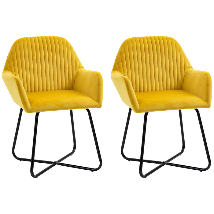 Contemporary Velvet Accent Chair Pair - Luxe Upholstered Armchair with Sturdy Metal Base - Stylish Seating for Living Room, Vibrant Yellow