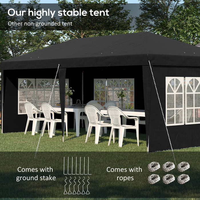 Pop Up Gazebo 3x6m - Height Adjustable Marquee with Sidewalls, Storage Bag - Versatile Shelter for Parties, Events, Black