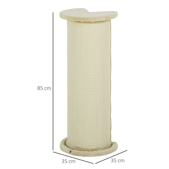 Tall 85cm Beige Cat Scratching Post with Sisal Rope - Plush Anti-Tip Design for Indoor Corners & Sofas - Ideal for Claw Maintenance & Feline Exercise