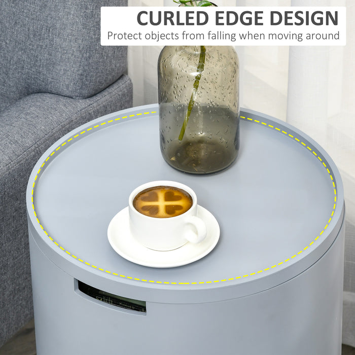 Modern Round Side Table with Hidden Storage - Wood Nightstand with Removable Tray, Grey - Ideal for Living Room or Children's Room Organization