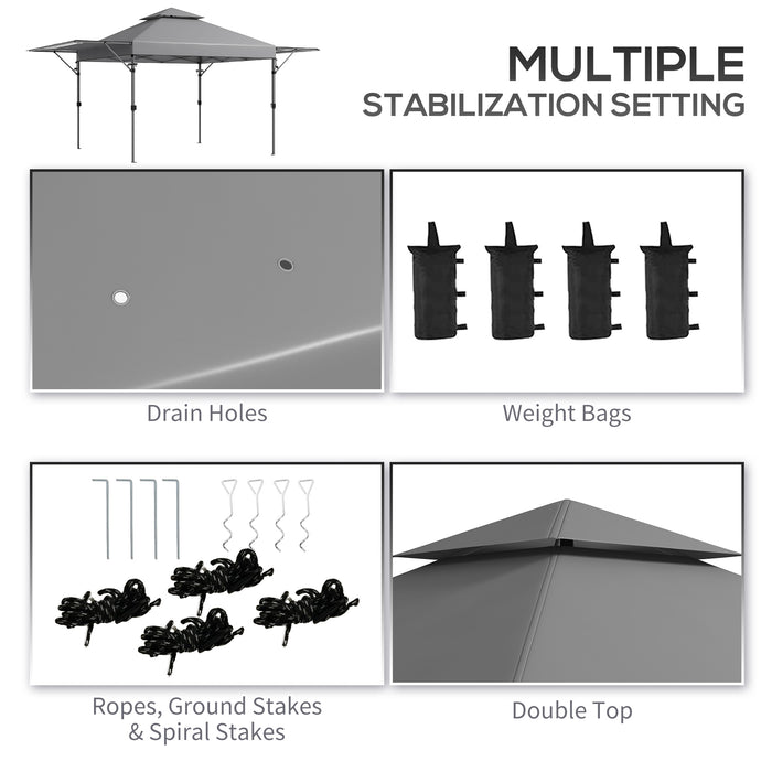 Extendable Dual Awning 5 x 3m Pop-Up Gazebo - Easy One-Person Setup Marquee Party Tent with 1-Button Push & Double Roof - Includes Sandbags for Stability in Outdoor Events