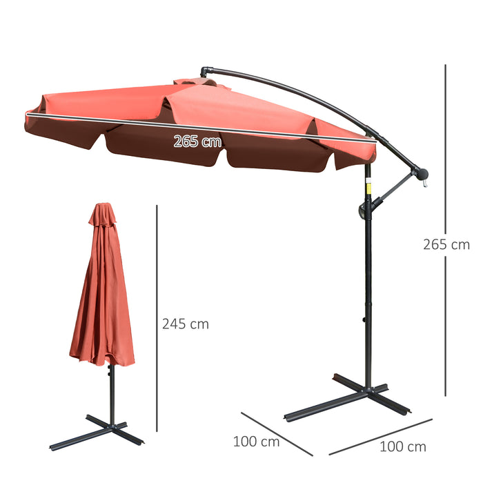 Garden Banana Parasol Cantilever Umbrella - 2.7m Wind-Resistant Outdoor Hanging Sun Shade with Crank Handle - Ideal for Patio Leisure and Protection, Wine Red