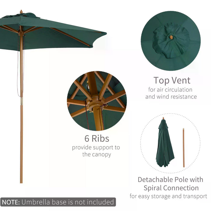 Garden Patio Parasol Umbrella - 2.5m Wooden Frame and Dark Green Canopy - Ideal Sun Shade for Outdoor Leisure and Entertaining