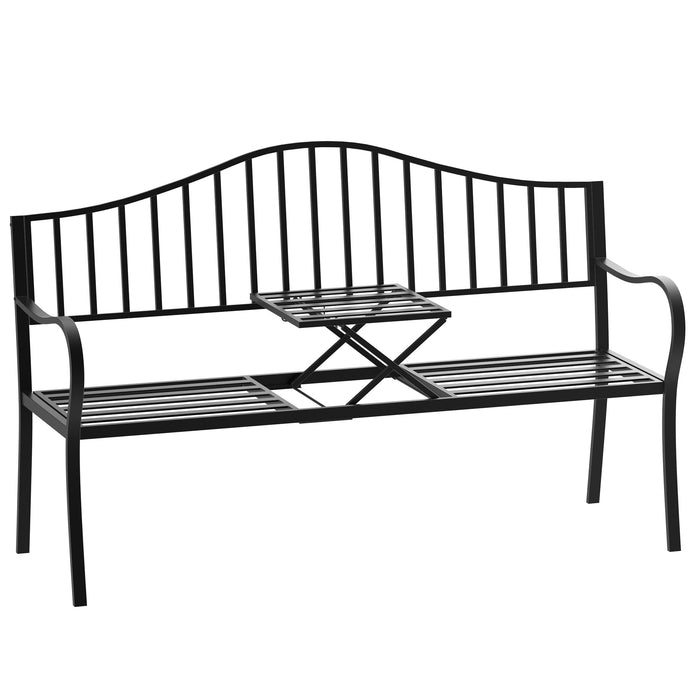 Outdoor Patio Bench with Folding Center Table - Metal Frame Garden Seating - Versatile Furniture for Parks and Home Gardens