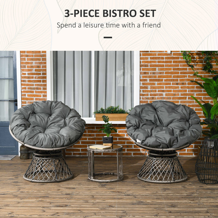 Rattan Garden Moon Chair Trio in Grey - Elegant 3-Piece Outdoor Seating - Perfect for Patio Relaxation