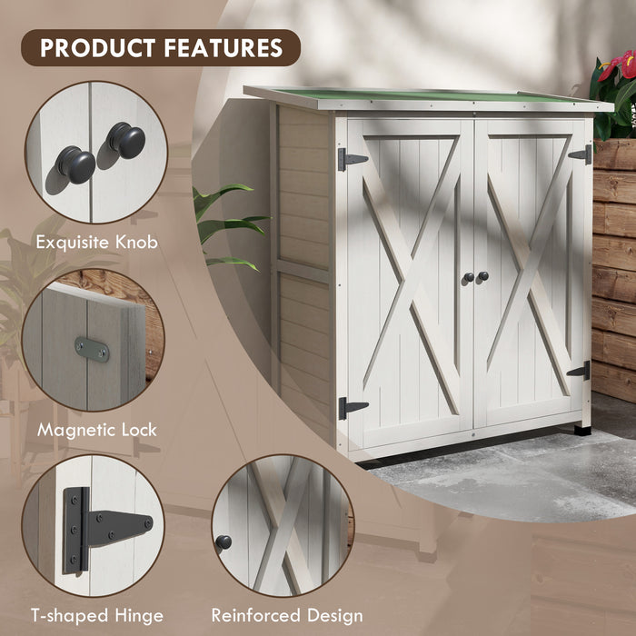 Garden Fir Wood Shed - Double-Door Outdoor Tool Storage Cabinet with Shelves - Light Grey Organizer for Gardening Equipment