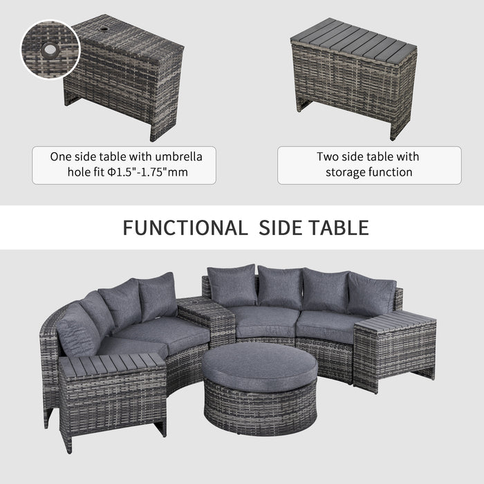 4-Seater PE Rattan Wicker Sofa Set - Outdoor Half Round Conversation Set with Umbrella Hole Side Table & Storage - Ideal for Patio & Garden Gatherings