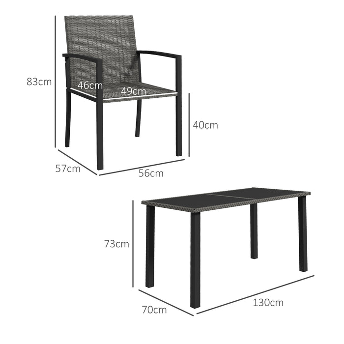 5-Piece Patio Dining Set with Tempered Glass Tabletop - Outdoor Conservatory Furniture, 4 Grey Chairs - Ideal for Al Fresco Meals & Gatherings