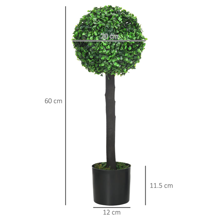 Boxwood Ball Artificial Tree Duo - Lifelike Faux Topiary Plants in Pots for Indoor/Outdoor Décor, 20x20x60cm - Elegant Home & Garden Greenery Enhancements