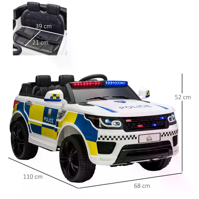 Kids 12V Electric Police Car Ride-On with Remote Control - Siren, Flashing Lights, USB, Bluetooth Features - Perfect for Children 3-6 Years Old, White