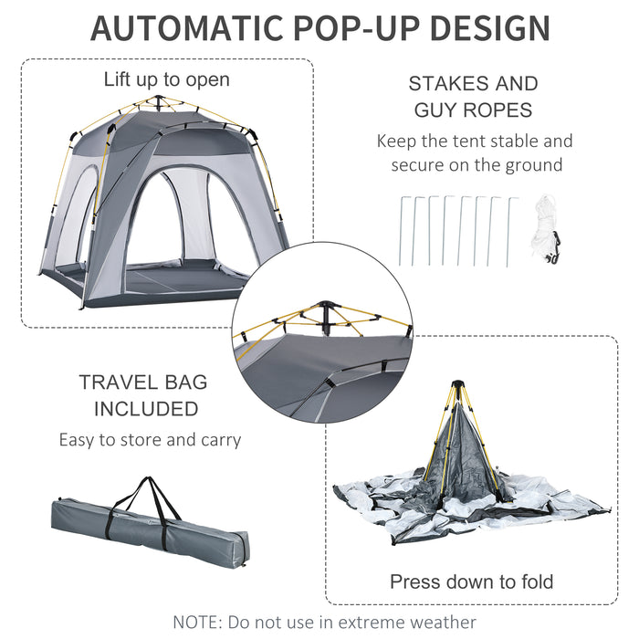 4-Person Instant Setup Tent - Outdoor Pop-Up, Backpacking Dome Shelter, Light Grey - Ideal for Family Camping and Hiking Adventures