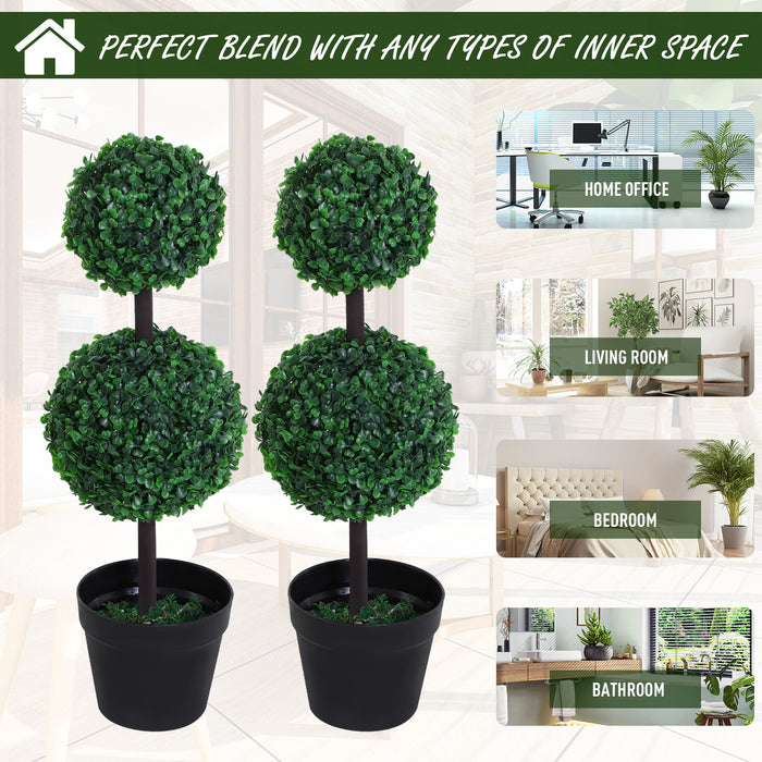 Artificial Boxwood Ball Topiary Trees, 67cm – Set of 2 Potted Faux Greenery for Outdoor & Indoor Decoration – Lush Aesthetic for Home & Office Spaces