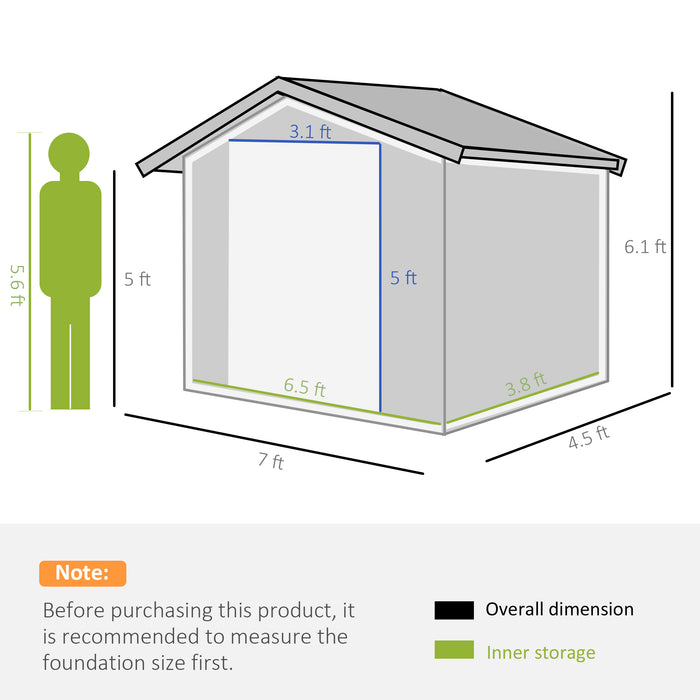 Metal Garden Storage Shed 7x4ft with Vents and Foundation - Weather-Resistant Outdoor Shed with Lockable Double Doors - Organizing Tools and Equipment