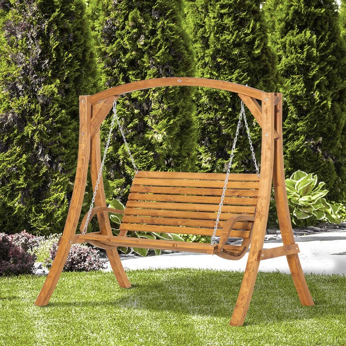 Outdoor 2-Person Wooden Garden Swing - Sturdy and Comfortable Bench, Ideal for Patio and Backyard Relaxation - Perfect for Couples and Small Families