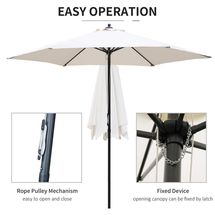 Round 2.8m Garden Parasol Umbrella with 6 Ribs - Manual Push Outdoor Market Table Sunshade - Ideal for Patio Use and Sun Protection in Off-White