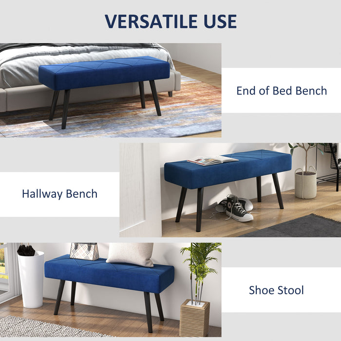 Bedroom Bench with X-Shape Base - Blue Upholstered Seat with Durable Steel Legs - Elegant Seating Solution for End of Bed or Hallway