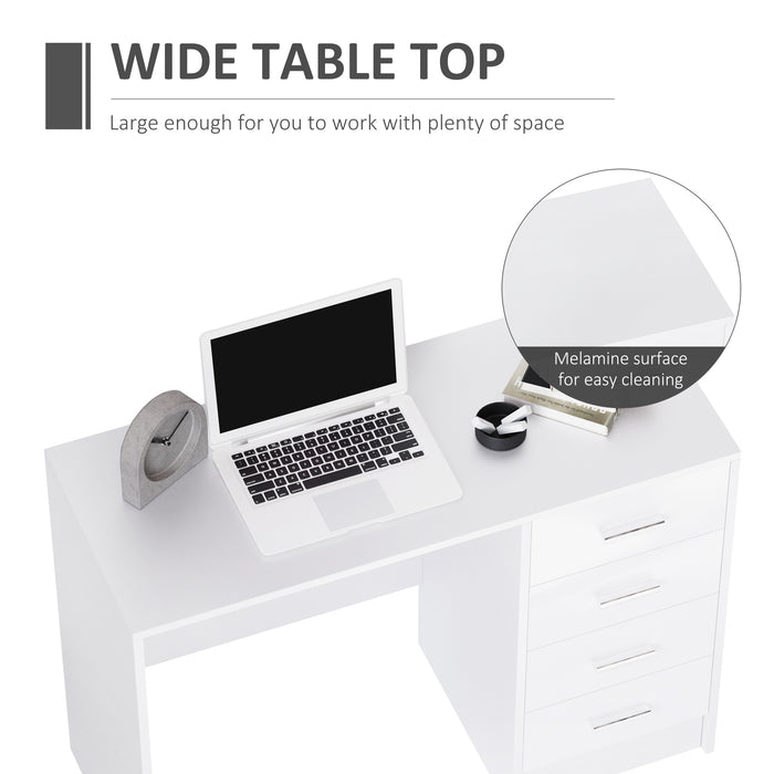 Modern 4-Drawer High Gloss Computer Desk - Sturdy Home Office Workstation in White - Ideal for Writers and Professionals