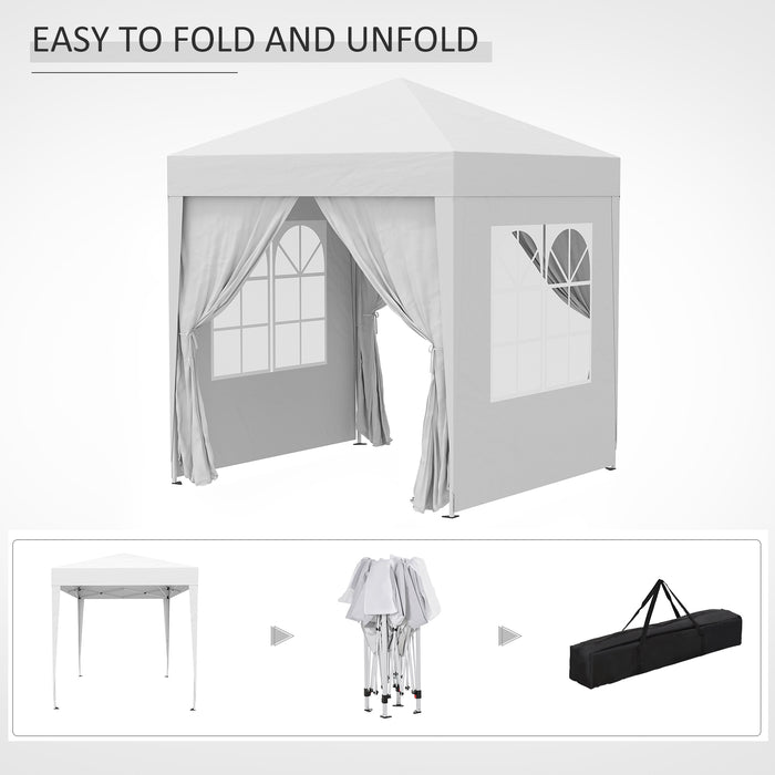 2x2m Pop Up Gazebo Canopy - Party Tent with Carrying Case, Removable Walls, and Windows, White - Perfect for Weddings and Outdoor Events