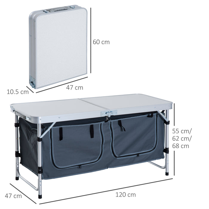 Aluminum Portable Picnic Table in Pebbles White - Adjustable Height and Foldable - Ideal for Outdoor Dining and Camping Events