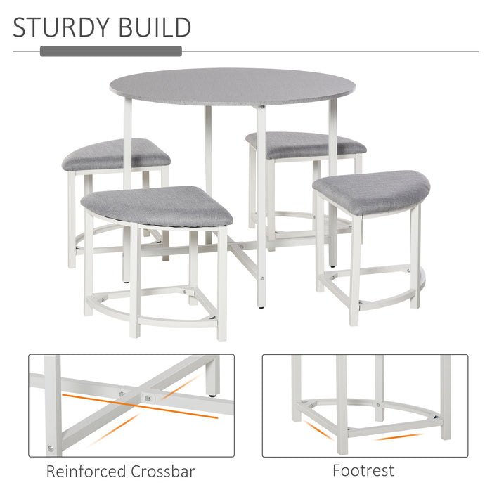Modern Round Dining Table Set - 4 Comfy Upholstered Stools, Space-Saving Design - Ideal for Kitchen Nooks, Dining Rooms, and Dinettes