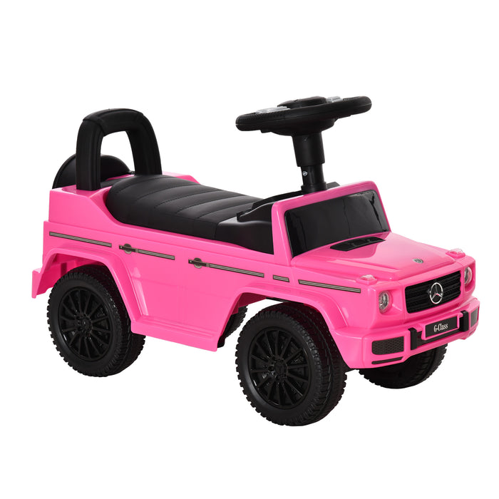 Aosom Mercedes-Benz G350 - Kids' Foot-to-Floor Ride-On Car with Push Handle and Horn - Pink Slider with Under-Seat Storage for Toddlers