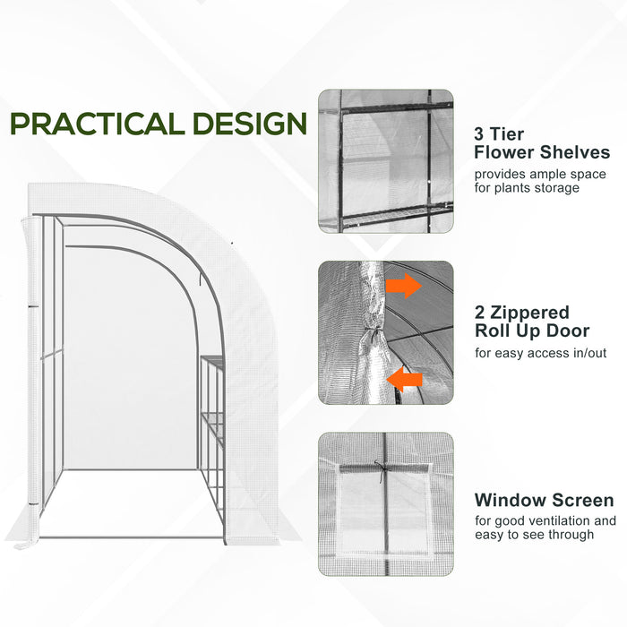 Walk-In Greenhouse - Spacious Plant Nursery with PE Cover, Zippered Doors, and 3-Tier Shelving - Perfect for Home Gardening and Seedling Protection