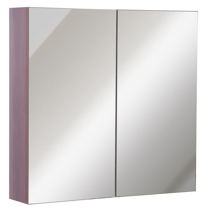 Wall Mounted Glass Mirror Cabinet in Light Walnut - Bathroom Storage Solution with Shelves, 63cm W x 60cm H x 13.5cm D - Ideal for Organizing Toiletries and Cosmetics