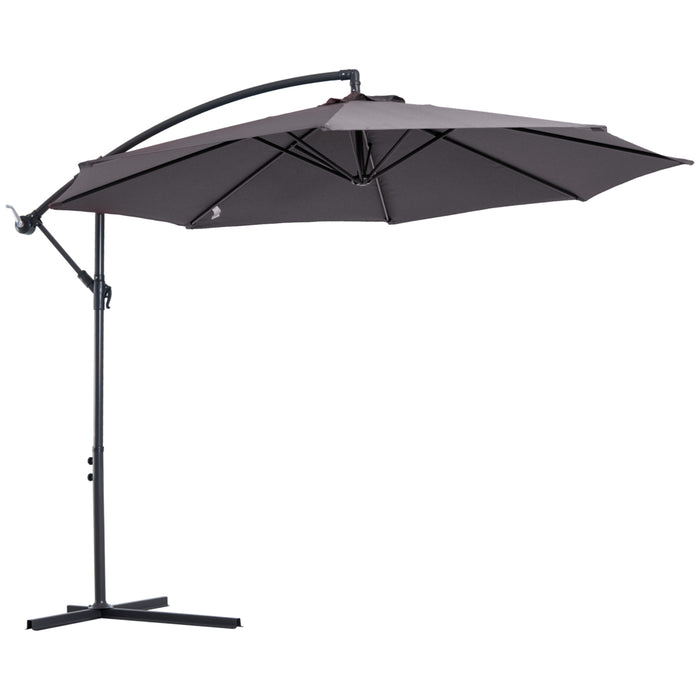 Banana Cantilever Garden Umbrella with Crank Handle - 3M Sunshade, 8-Rib Structure, Grey, Includes Cross Base - Ideal for Outdoor Relaxation and UV Protection