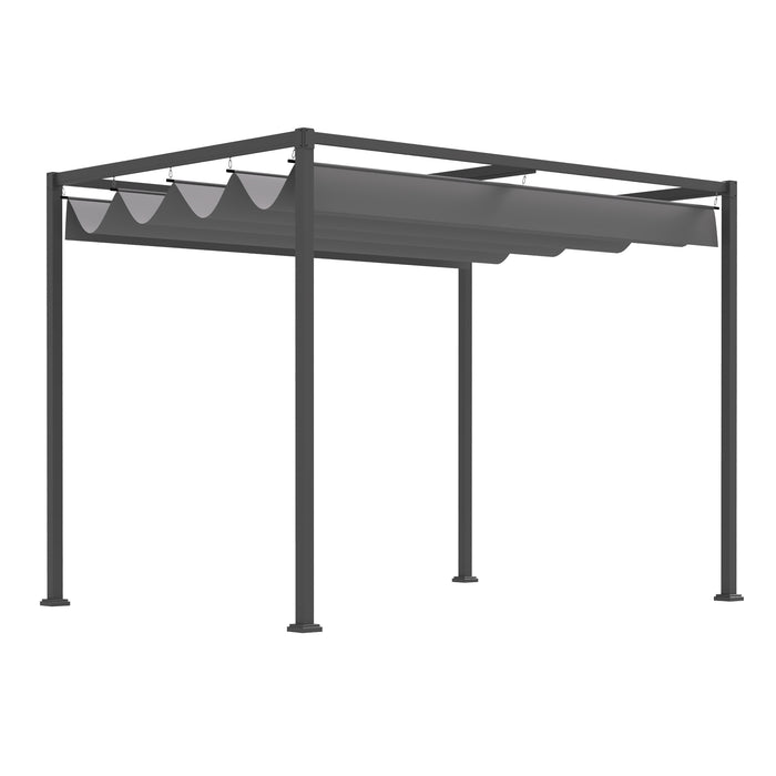 Wall-Mounted 3x2m Pergola Gazebo - Retractable Canopy Sun Shade with Sturdy Metal Frame, Grey - Ideal for Garden Parties and Outdoor Shelter