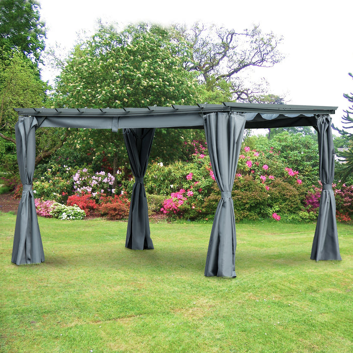 Outdoor Pergola Gazebo with Retractable Canopy 3.6 x 3m - Aluminum Garden Shelter with Sun Shade and Curtains in Dark Grey - Ideal for Parties and Outdoor Relaxation