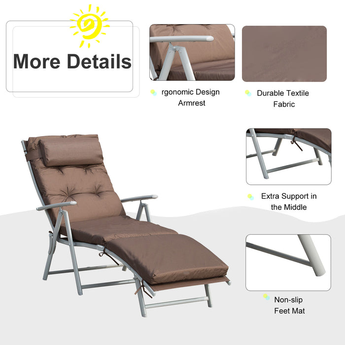 Adjustable Outdoor Recliner with Pillow - Brown Texteline Sun Lounger for Patio and Garden, Foldable Design - Comfortable Seating Solution for Relaxation