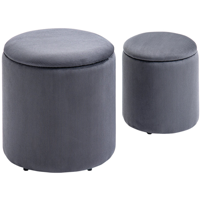 Contemporary Ottoman Set with Storage - Fabric-Covered Footrest and Seating Solution with Removable Tops, Set of 2 in Grey - Versatile Furniture for Space Saving and Comfort