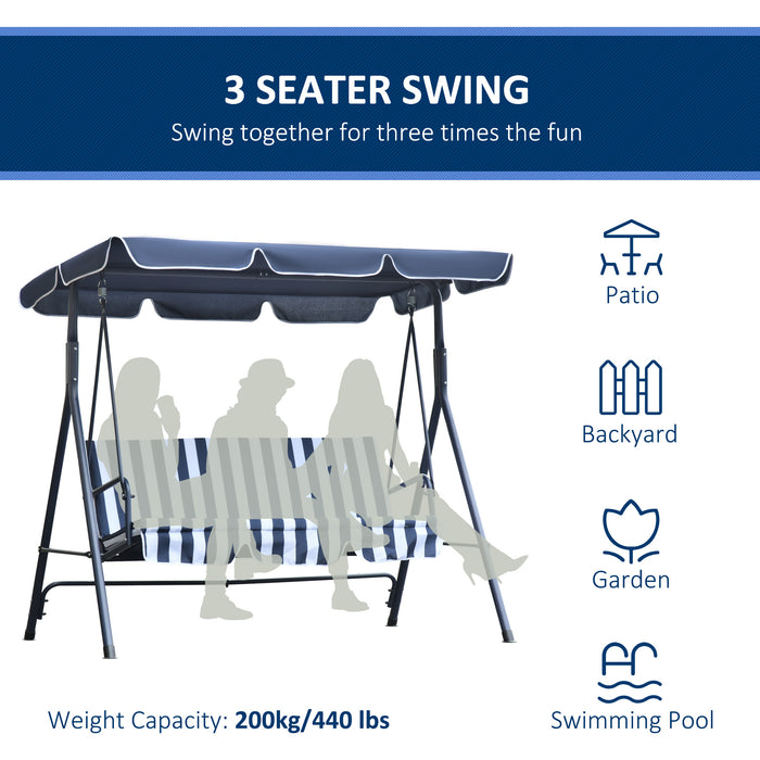 Heavy-Duty 3-Seater Canopy Swing Chair - Outdoor Garden Bench with Sunshade, Sturdy Metal Frame - Ideal for Patio Relaxation, Blue