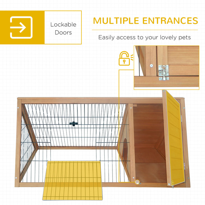 Wooden Rabbit Hutch - Small Animal Enclosure with Outdoor Run, Yellow - Ideal Home for Bunnies and Small Pets