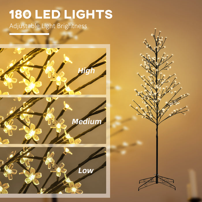 180 Warm White LED Cherry Blossom Tree - 6ft Artificial Lighted Tree with Plug-In for Ambiance - Perfect for Indoor Spaces and Covered Outdoor Areas