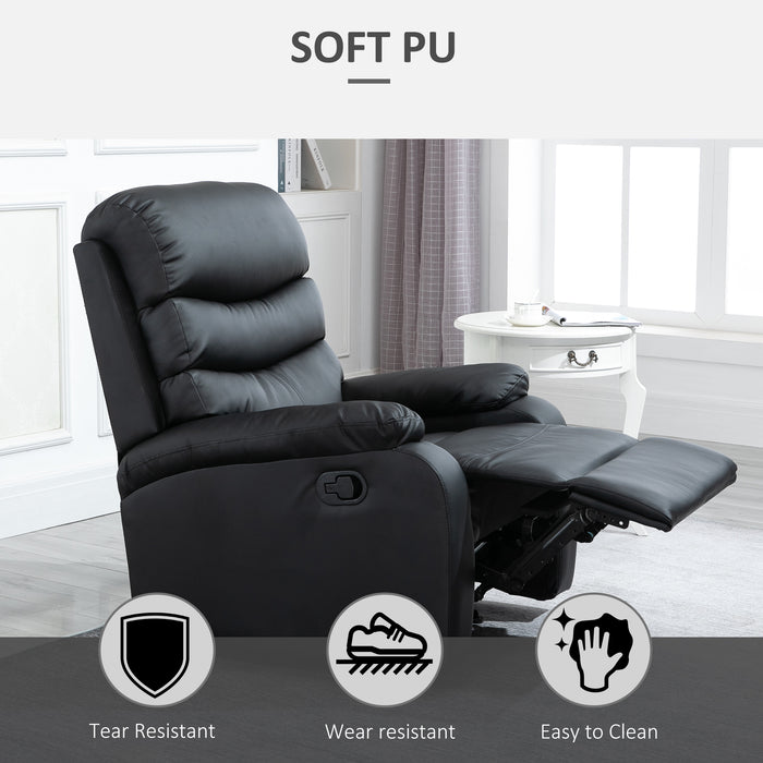 PU Leather Manual Recliner - Comfortable Reclining Chair with Padded Armrests and Retractable Footrest - Ideal for Relaxing and Cozy Living Spaces