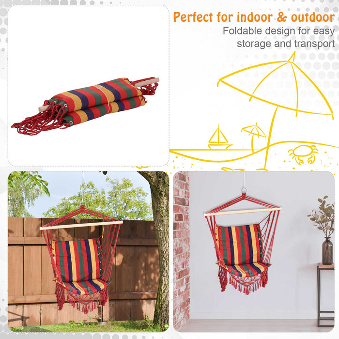 Colorful Striped Hammock Chair Swing - Durable Indoor/Outdoor Hanging Tree Seat - Comfortable Porch and Garden Relaxation Furniture