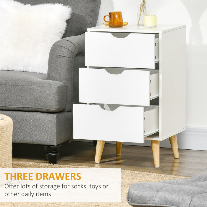 3-Drawer Bedroom Chest - Versatile Storage Unit with Stylish Wood Legs and Sleek Cut-out Handles - Ideal for Bedroom Organization