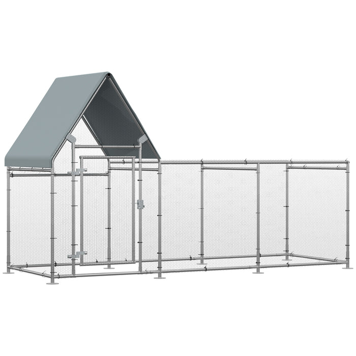 Large Walk-In Chicken Run - Galvanized Hen Poultry Cage with Water-Resistant Cover - Spacious Outdoor Rabbit Hutch and Metal Enclosure