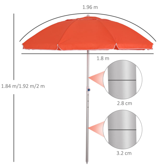 Arc 1.9m - Sturdy Beach Umbrella with Pointed Ground-Stake and Adjustable Tilt - Portable Sunshade for Outdoor Relaxation with Carry Bag, Vibrant Orange Color