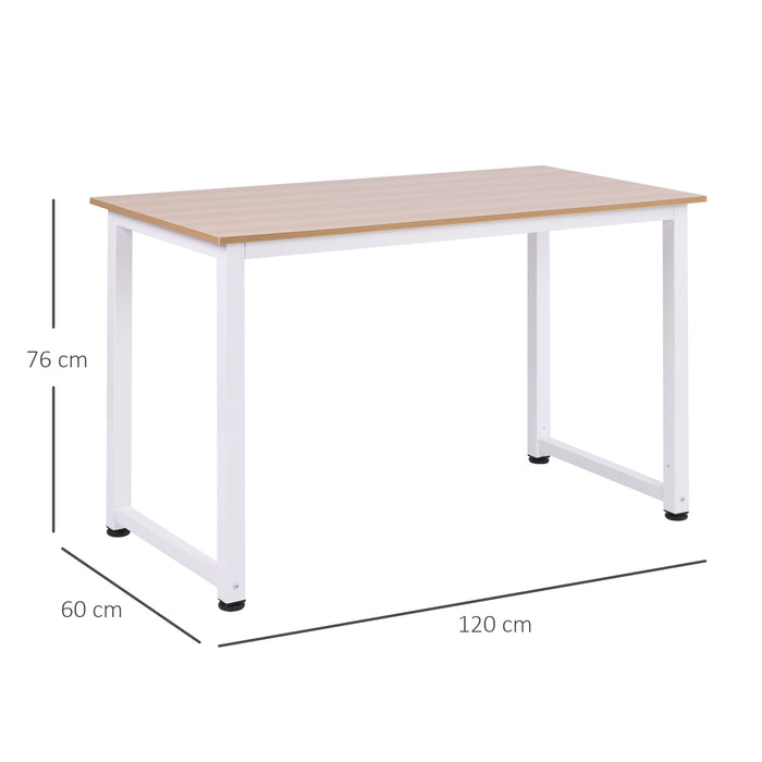 Adjustable Oak & White Computer Desk - Metal Frame PC Writing Table with Stable and Adjustable Feet - Ideal for Home Office and Study Workstation